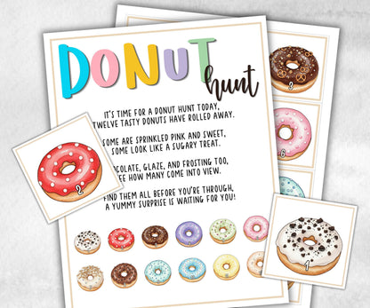 Donut Scavenger Hunt for kids, backyard hunt, Sweet and treats, themed birthday, tea party, spring yard games, garden party icebreaker ideas