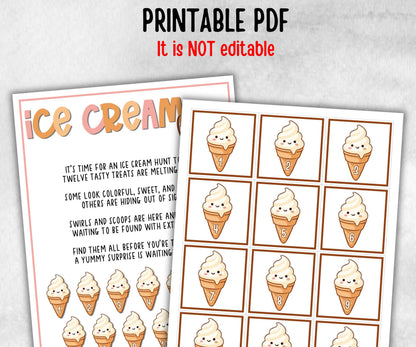 Ice Cream Scavenger Hunt for kids, backyard hunt, Sweet and treats, themed birthday, tea party, spring yard games, garden party icebreaker