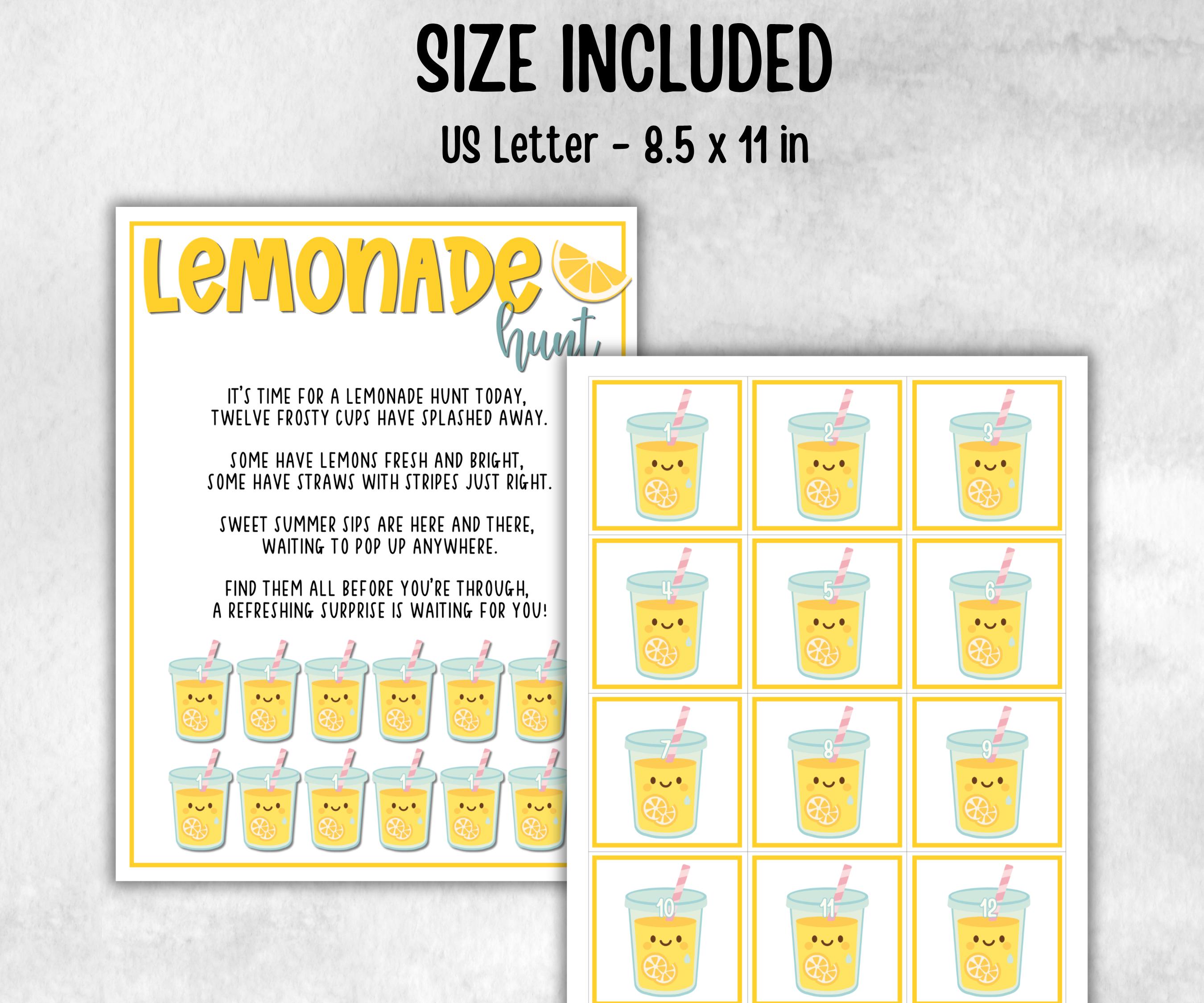 Lemonade Scavenger Hunt for kids, backyard hunt, Fruits themed shower, birthday, tea party, spring yard games, garden party icebreaker idea