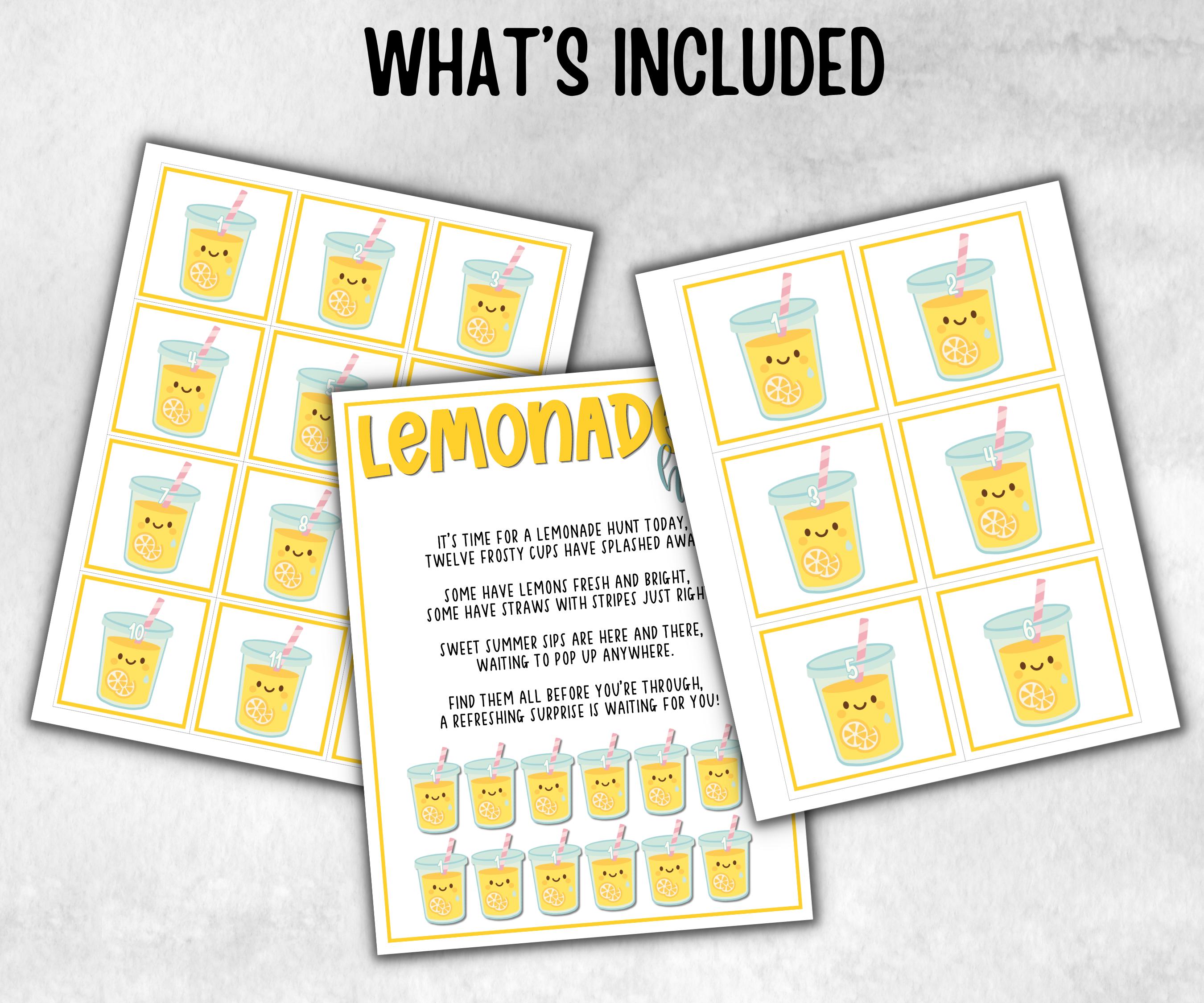 Lemonade Scavenger Hunt for kids, backyard hunt, Fruits themed shower, birthday, tea party, spring yard games, garden party icebreaker idea