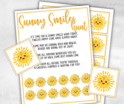 Smiling Sun Scavenger Hunt for kid, backyard hunt, Themed birthday, tea party, spring yard games, garden party icebreaker idea, sunny summer