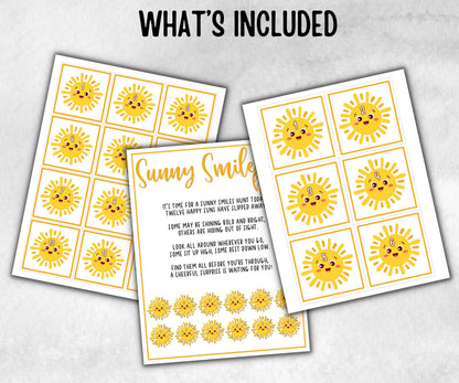 Smiling Sun Scavenger Hunt for kid, backyard hunt, Themed birthday, tea party, spring yard games, garden party icebreaker idea, sunny summer
