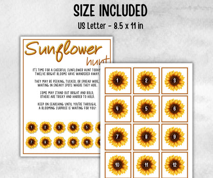 Sunflower Scavenger Hunt for kids, backyard hunt, Floral themed shower, birthday, tea party, spring yard games, garden party icebreaker idea