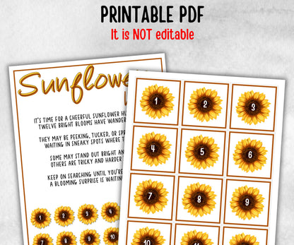 Sunflower Scavenger Hunt for kids, backyard hunt, Floral themed shower, birthday, tea party, spring yard games, garden party icebreaker idea