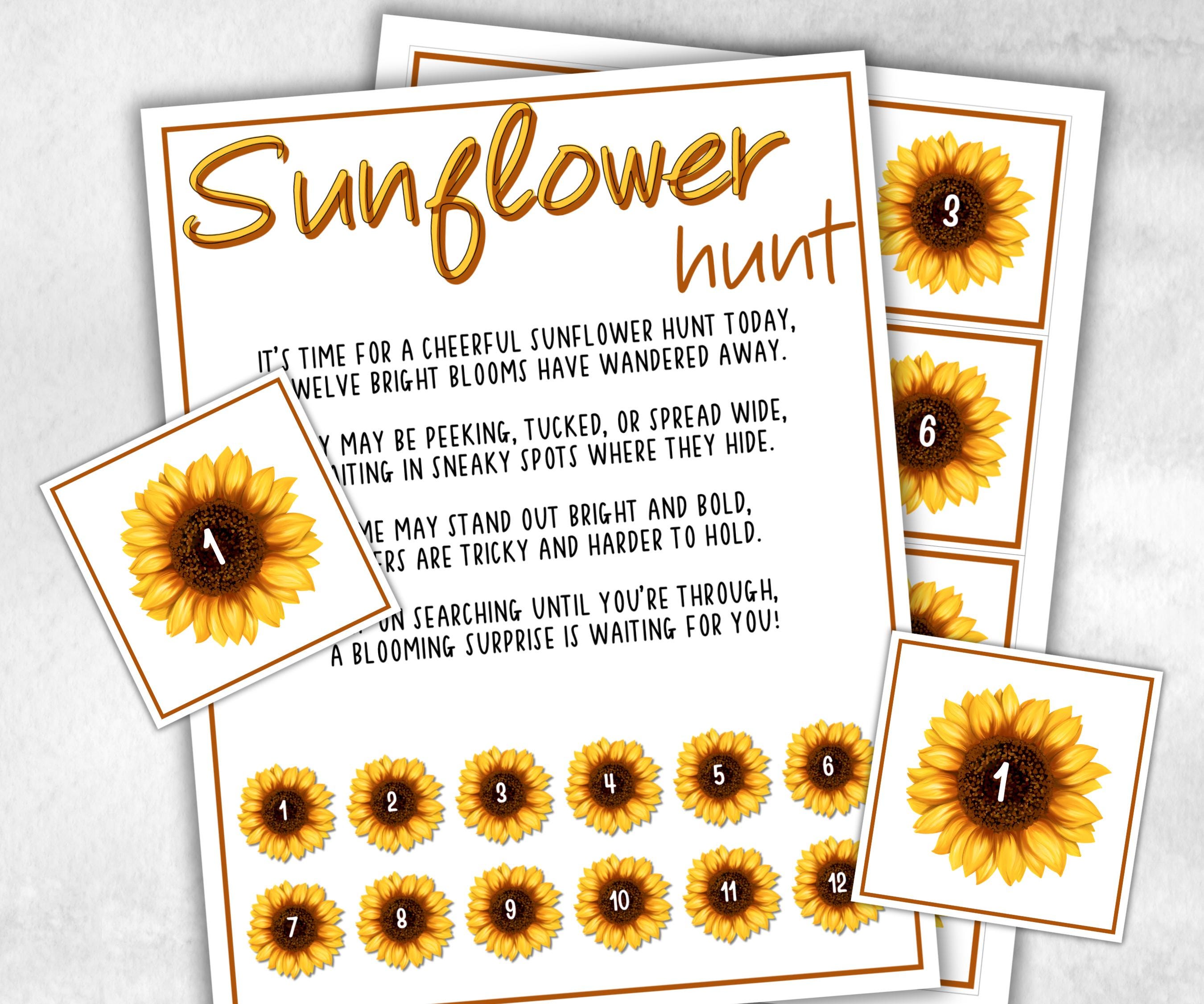 Sunflower Scavenger Hunt for kids, backyard hunt, Floral themed shower, birthday, tea party, spring yard games, garden party icebreaker idea