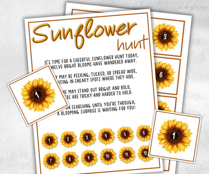 Sunflower Scavenger Hunt for kids, backyard hunt, Floral themed shower, birthday, tea party, spring yard games, garden party icebreaker idea