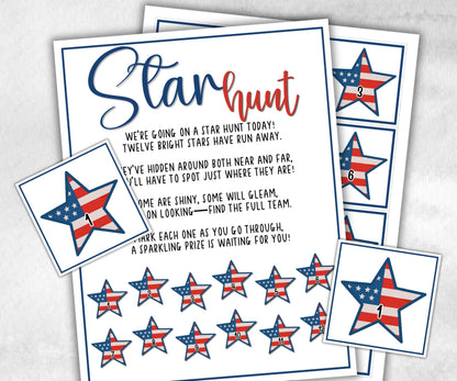 Independence Day Star Hunt for kids, Summer Barbeque reunion, backyard yard hunt, 4th of july, school patriotic game, Stars Stripes school