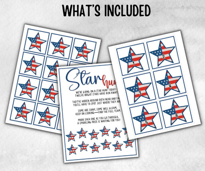 Independence Day Star Hunt for kids, Summer Barbeque reunion, backyard yard hunt, 4th of july, school patriotic game, Stars Stripes school