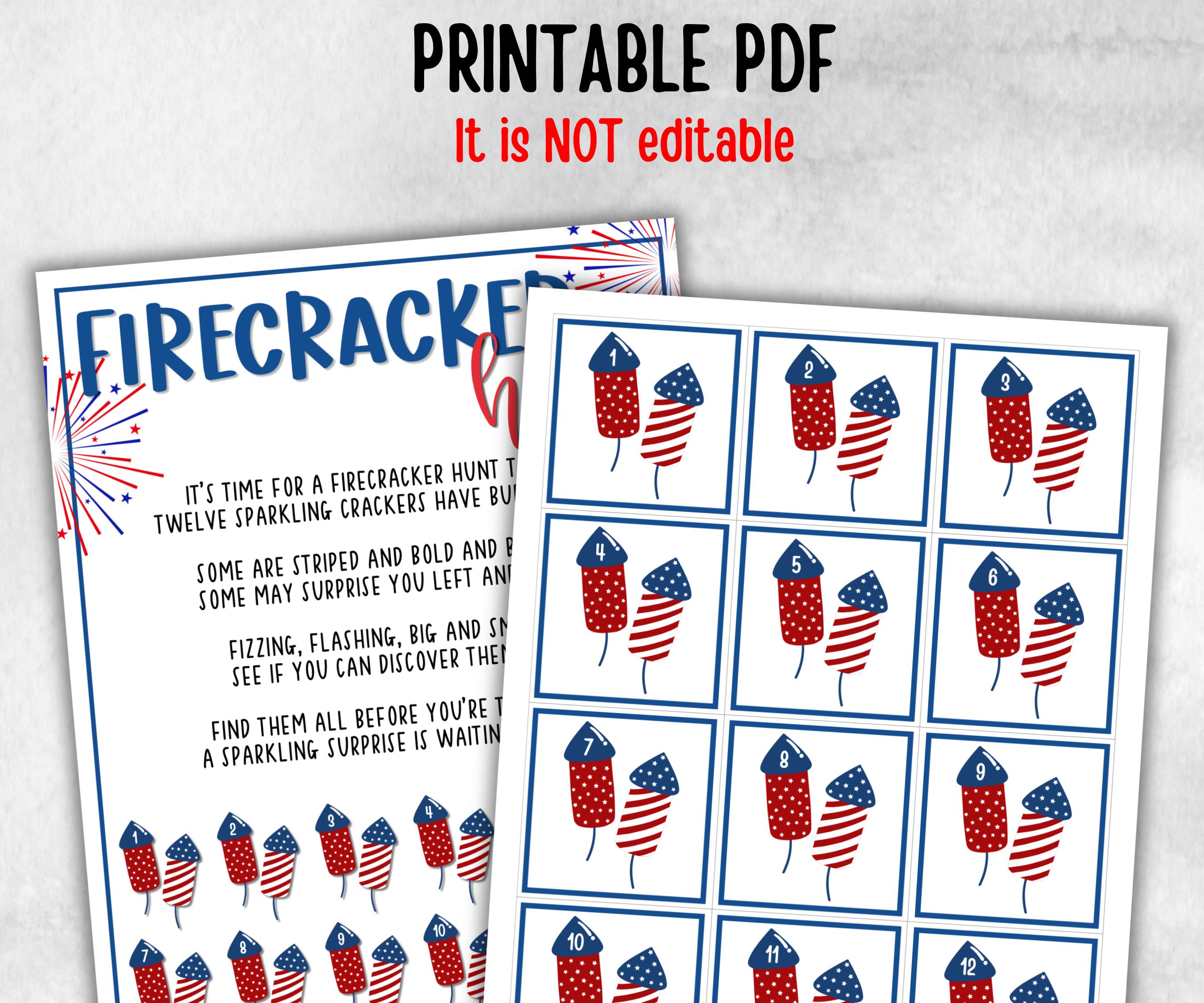 4th of July Firecracker Hunt for kids, Summer Barbeque reunion, backyard yard hunt, Independence day, patriotic school game, Stars Stripes