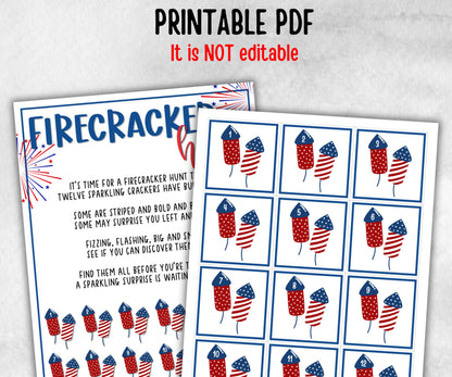 4th of July Firecracker Hunt for kids, Summer Barbeque reunion, backyard yard hunt, Independence day, patriotic school game, Stars Stripes