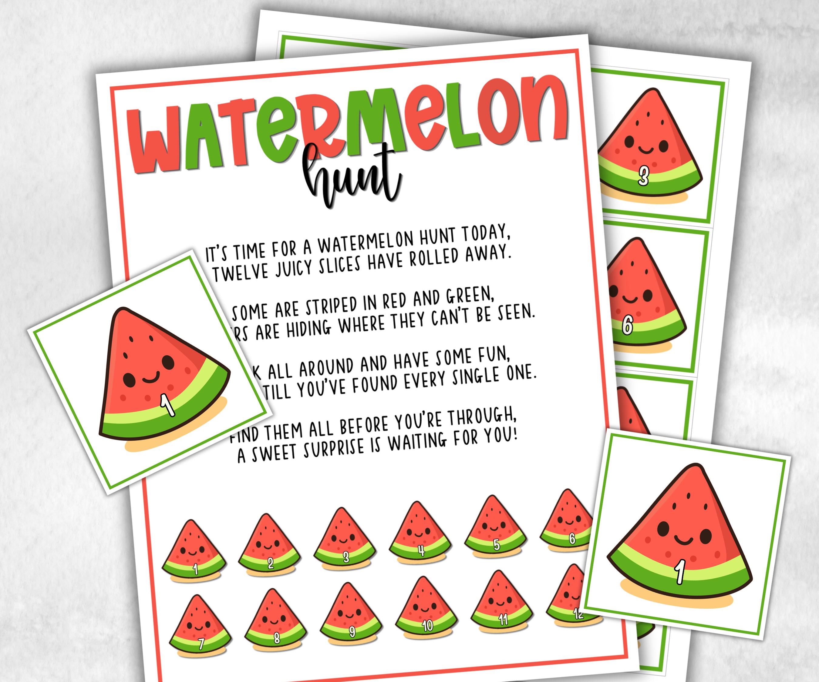 Watermelon Scavenger Hunt for kids, backyard hunt, Fruits themed shower, kids birthday, tea party, spring yard game, garden party icebreaker