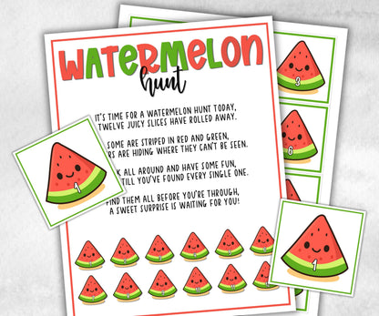 Watermelon Scavenger Hunt for kids, backyard hunt, Fruits themed shower, kids birthday, tea party, spring yard game, garden party icebreaker