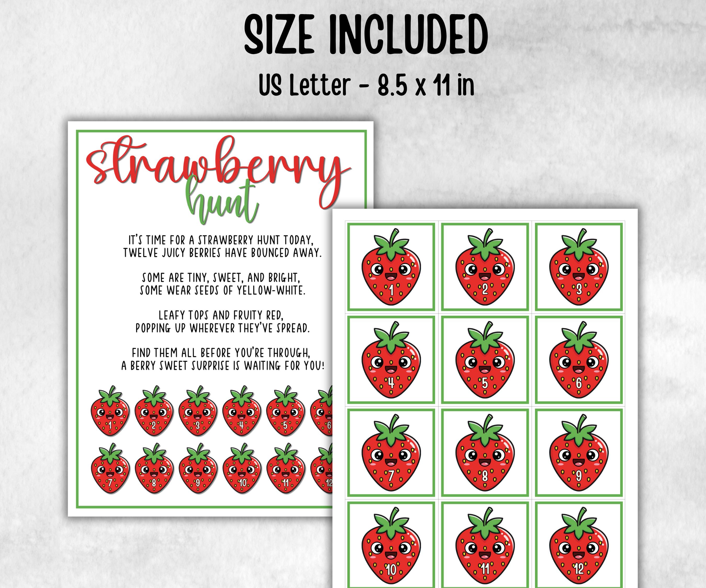 Strawberry Scavenger Hunt for kids, backyard hunt, Fruits themed shower, kids birthday, tea party, spring yard, garden party icebreaker idea
