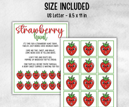 Strawberry Scavenger Hunt for kids, backyard hunt, Fruits themed shower, kids birthday, tea party, spring yard, garden party icebreaker idea