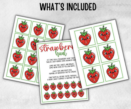 Strawberry Scavenger Hunt for kids, backyard hunt, Fruits themed shower, kids birthday, tea party, spring yard, garden party icebreaker idea