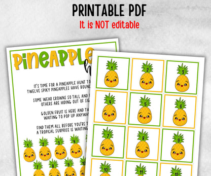 Pineapple Scavenger Hunt for Kids, Hawaiian Theme party, Tropical Beach game, Fruits themed kids birthday, party icebreaker idea, Luau party