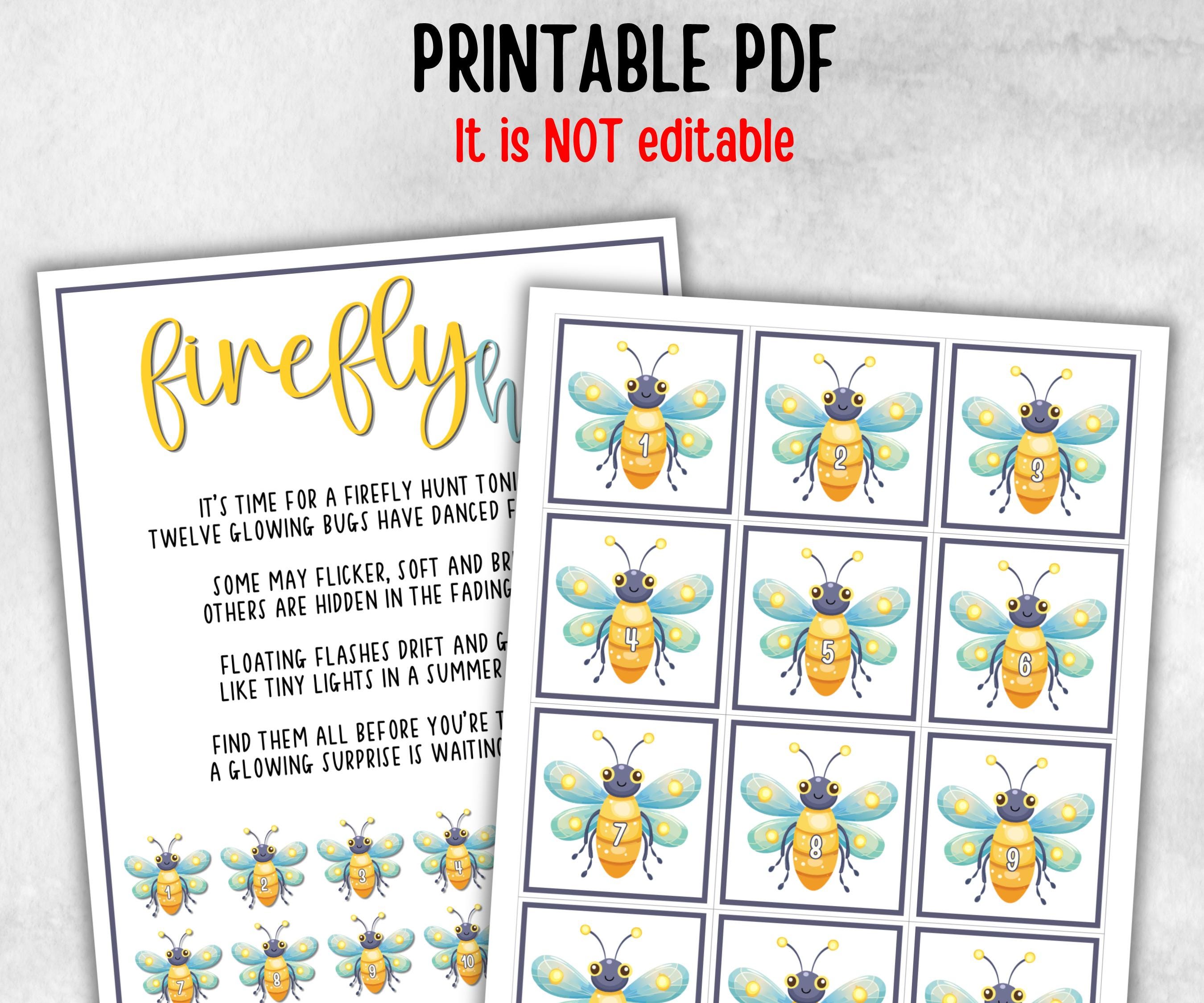 Firefly Scavenger Hunt for kids, backyard hunt, themed birthday, tea party game, spring yard games, garden party icebreaker idea, beach game