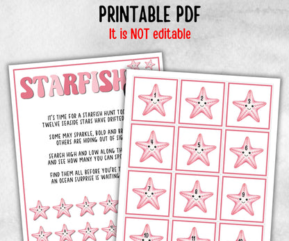 Starfish Scavenger Hunt for kids, Ocean themed birthday, tea party, spring yard games, icebreaker idea, Beach Pool Party activity, Water