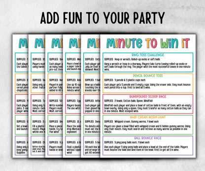 Birthday Minute to Win It, older kids activity, Boy Girl Birthday, milestone birthday gift, preteen at home game, spring yard game, reunion