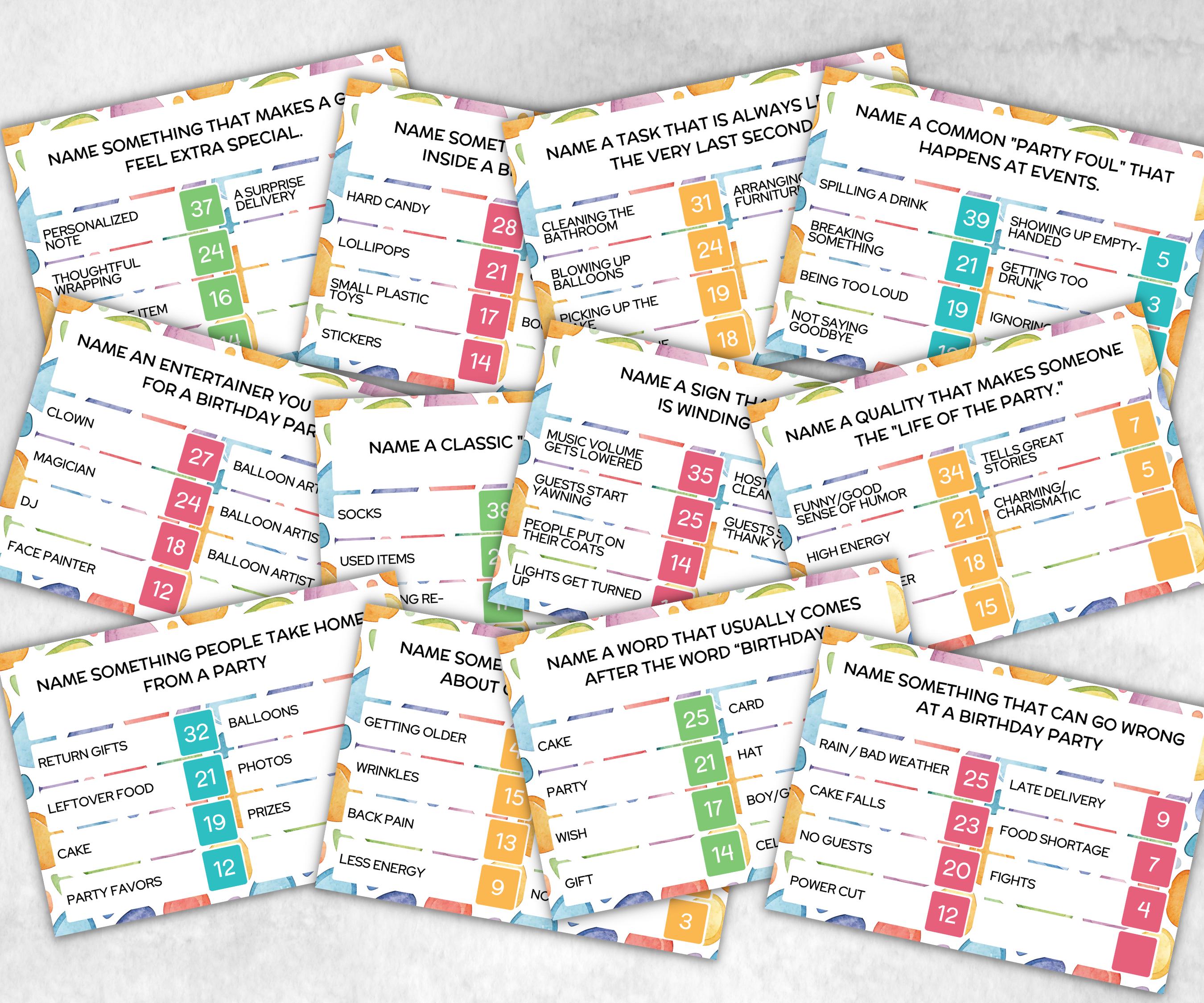 Birthday Friendly Feud Game, for kids and adults, Boy Girl Birthday, milestone birthday, funny party activity, teen tween icebreaker trivia