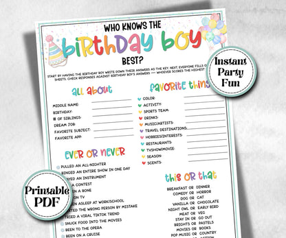 Who Knows The Birthday Boy Best, preteen at home game, Kids Party activity, large group activity, themed birthday, All about me birthday fun