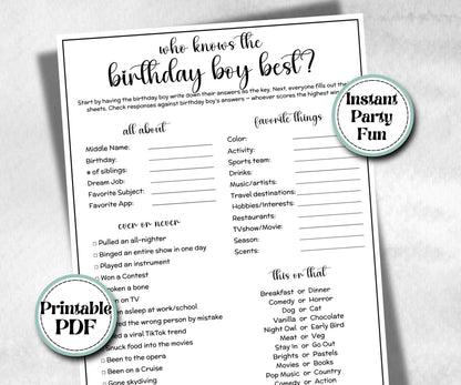 Who Knows The Birthday Boy Best game, preteen home game, Kids Party activity, large group activity, themed birthday, All about me birthday