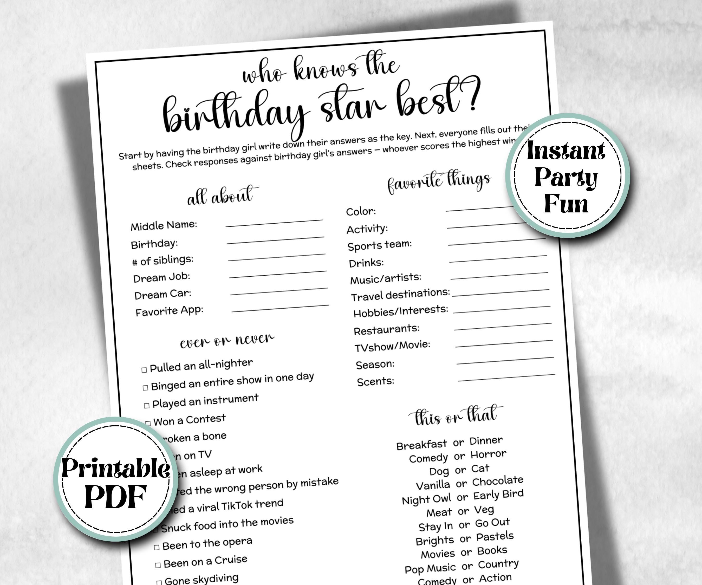 Who Knows The Birthday Star Best game, Gender Neutral, LGBTQ game, drag queen birthday, pride, all about me birthday, boy girl party, group