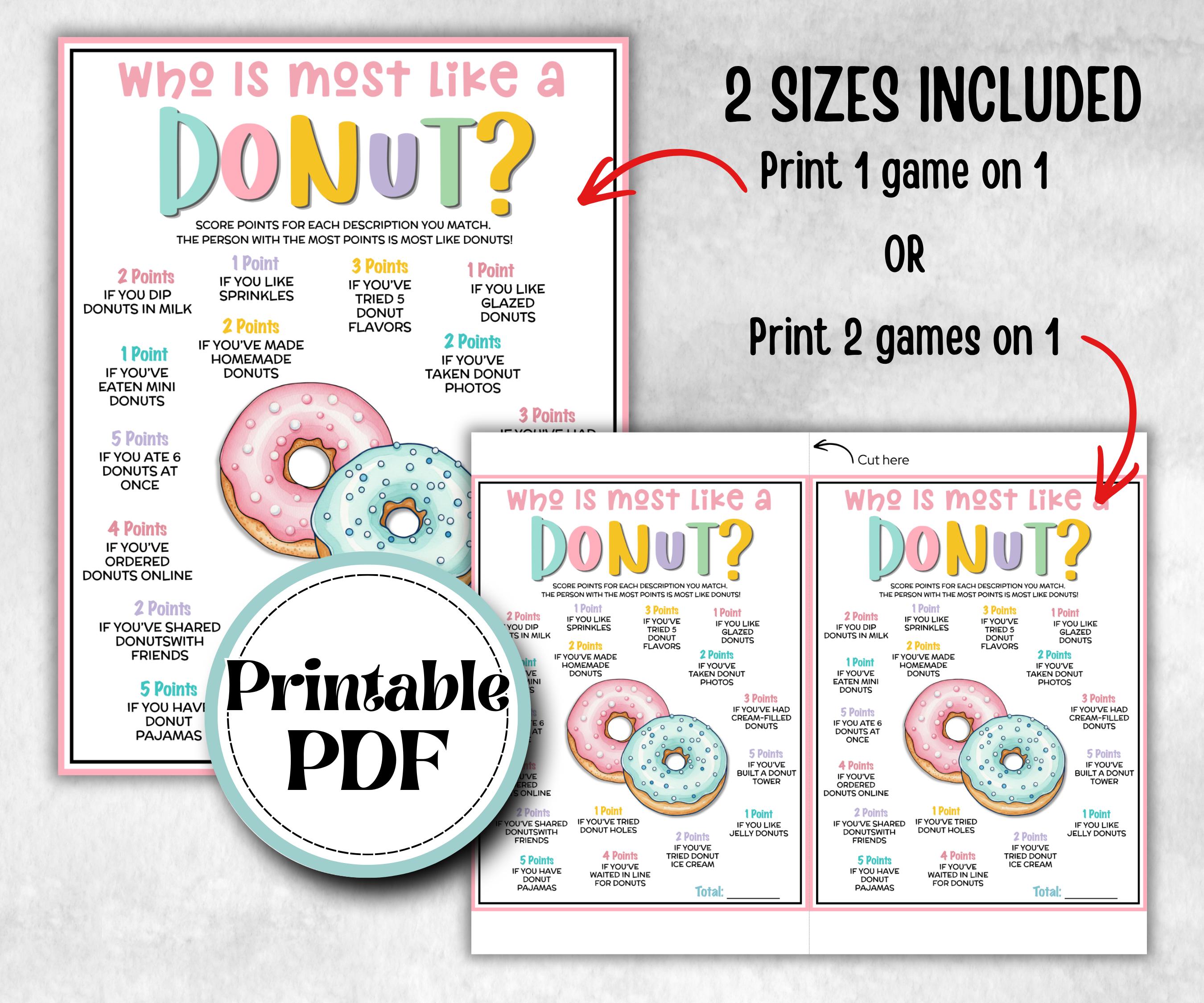 Who is most like a Donut, Sweet and treats, themed birthday, spring yard games, garden party icebreaker ideas, garden tea party, icebreaker