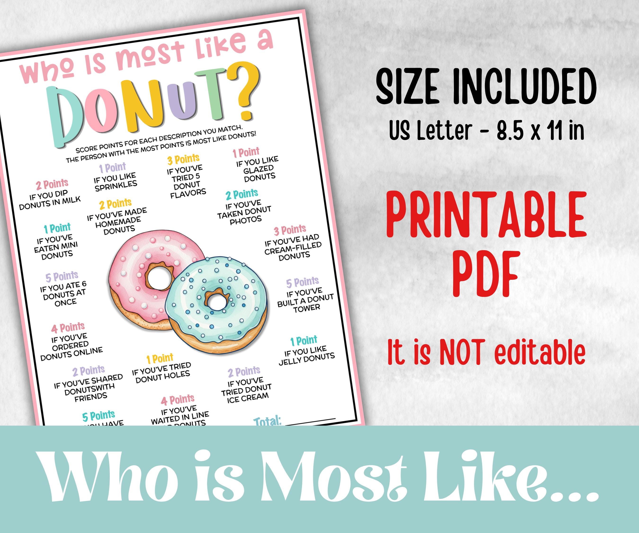 Who is most like a Donut, Sweet and treats, themed birthday, spring yard games, garden party icebreaker ideas, garden tea party, icebreaker