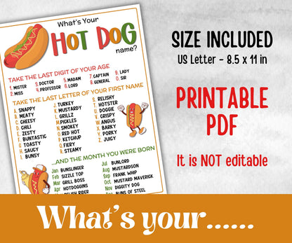 What is your Hot dog name, Name board sign, Name tags, fourth of july, church mix and mingle, summer BBQ, family reunion party, backyard