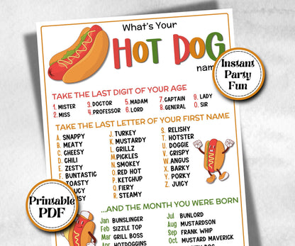What is your Hot dog name, Name board sign, Name tags, fourth of july, church mix and mingle, summer BBQ, family reunion party, backyard