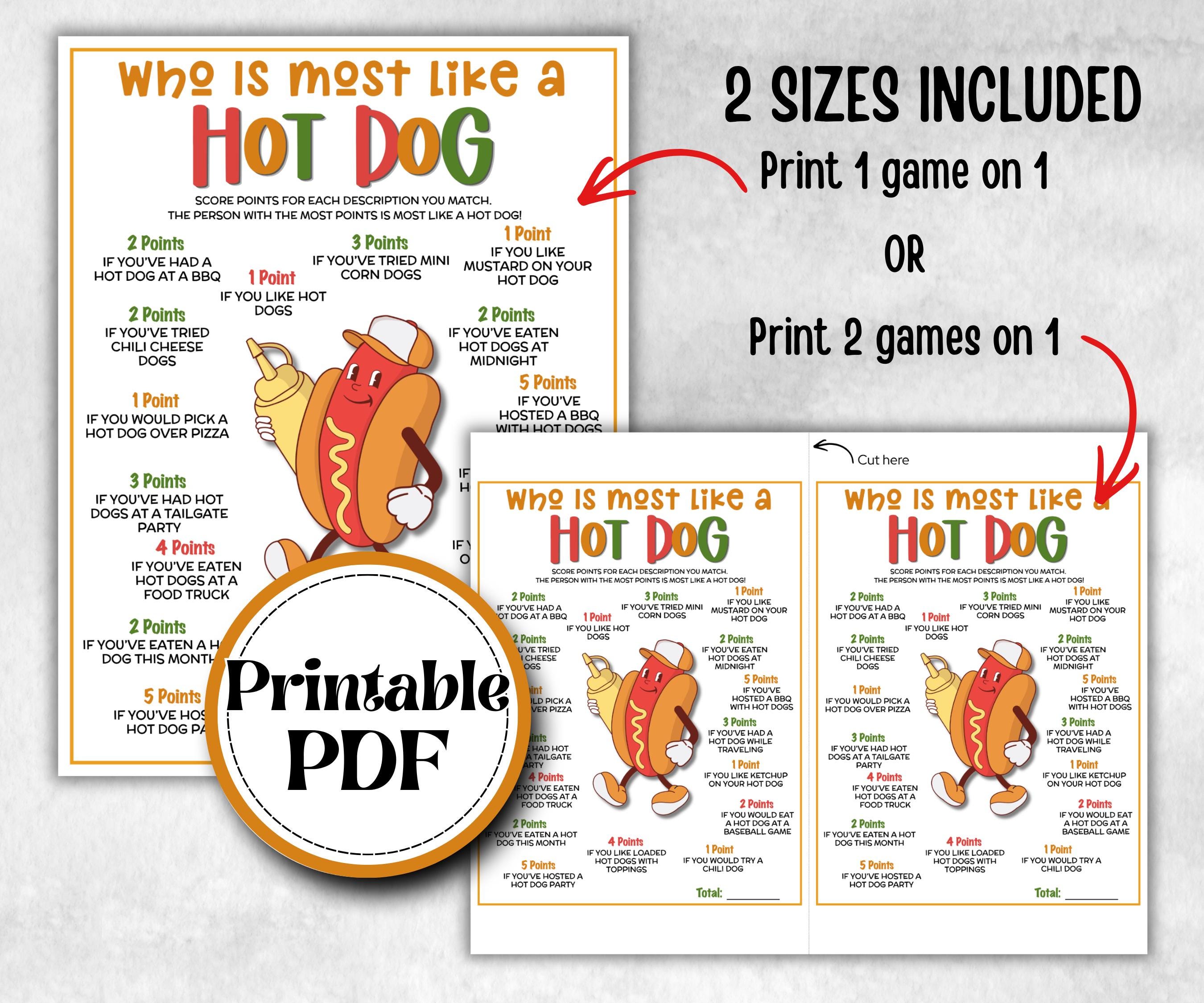 Who is most like a hot dog, name generator, fourth of july, church mix and mingle, summer BBQ, family reunion party, printable backyard game