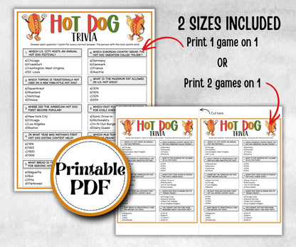 Hot Dog Trivia, Summer Birthday, Summer Camp Games, church mix and mingle, summer BBQ, family reunion party, printable backyard game