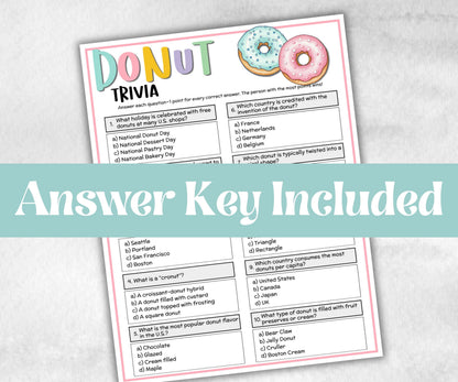 Donut Trivia, Sweet and treats, printable spring yard puzzle, garden tea party, Doughnut Bar, office event, pancake, Brunch Party Ideas