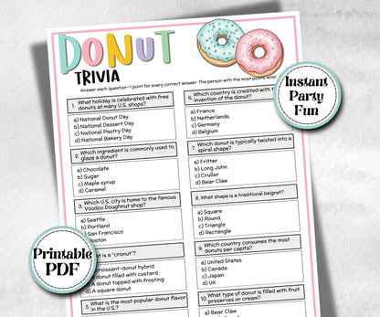 Donut Trivia, Sweet and treats, printable spring yard puzzle, garden tea party, Doughnut Bar, office event, pancake, Brunch Party Ideas