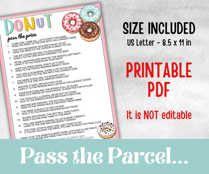 Donut Pass the Prize, Gift Exchange story, gift passing poem, rhyme, pass the gift, pass the present, pass the parcel, left right donut game