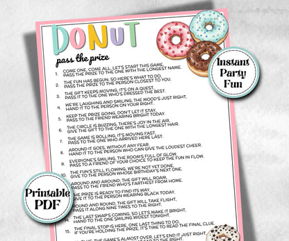 Donut Pass the Prize, Gift Exchange story, gift passing poem, rhyme, pass the gift, pass the present, pass the parcel, left right donut game