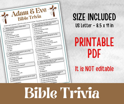 Adam and Eve Trivia, Bible Camp, Bible Study riddles, Holiday Party Games, womens retreat group party, Old Testament Trivia, Youth Group