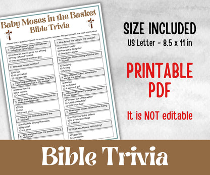 Baby Moses in the Basket Trivia, Bible Camp, Bible Study riddles, Holiday Party Games, womens retreat group party, Old Testament Trivia