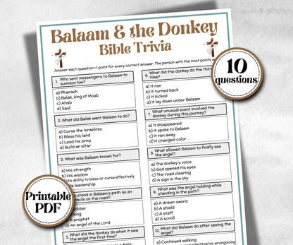 Balaam and the Donkey Trivia, Bible Camp, Bible Study riddles, Holiday Party Games, womens retreat group party, Old Testament Trivia, lesson