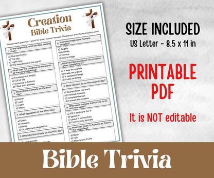 Creation Trivia, Bible Camp, Bible Study riddles, Holiday Party Game, womens retreat group party, Old Testament Trivia, Biblical Youth Group