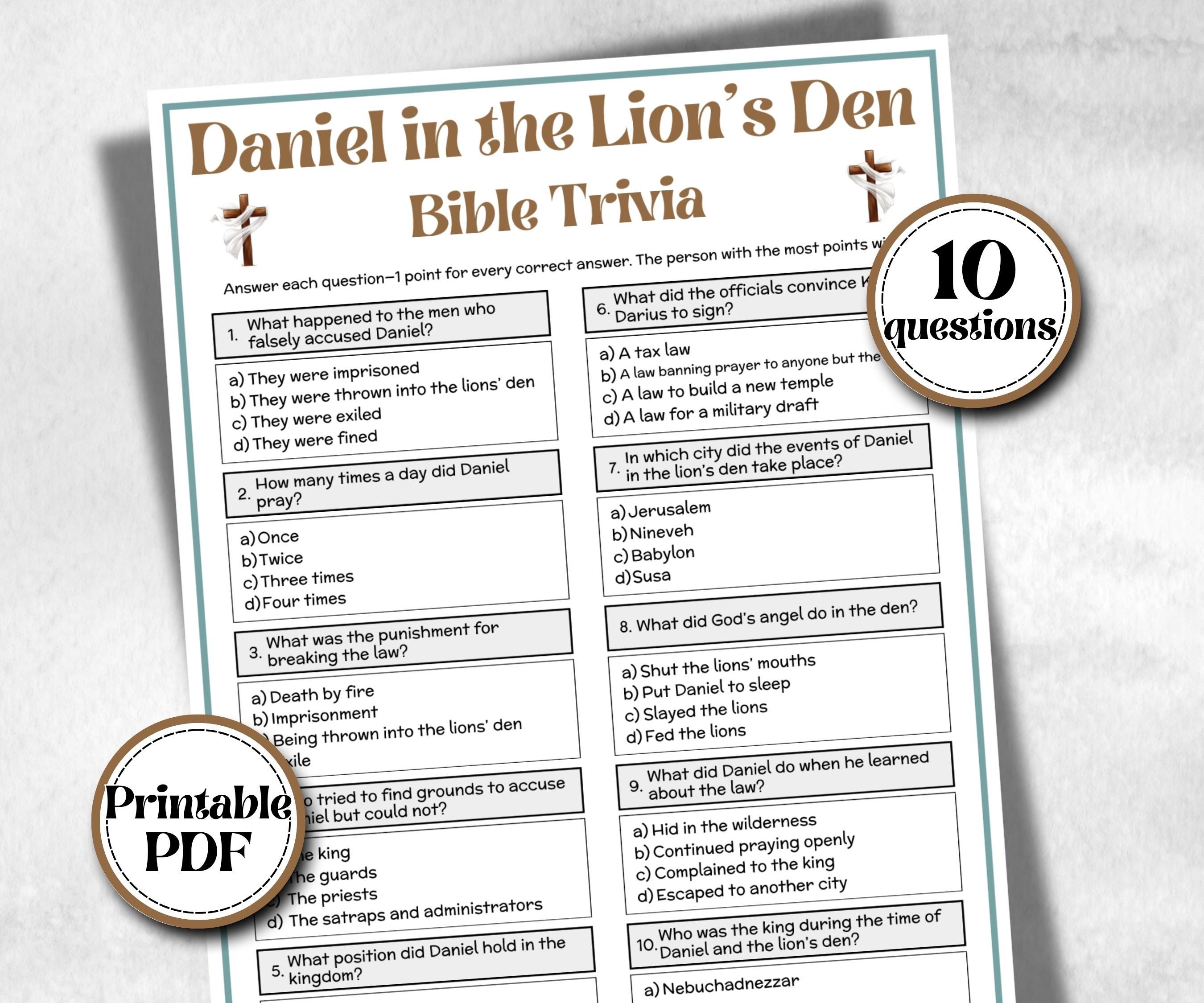Daniel in the Lion's Den Trivia, Bible Camp, Bible Study riddles, Holiday Party, womens retreat group party, Old Testament Trivia, Youth