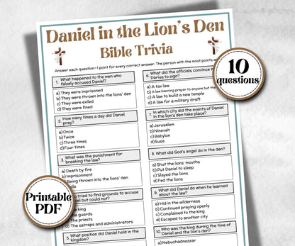 Daniel in the Lion's Den Trivia, Bible Camp, Bible Study riddles, Holiday Party, womens retreat group party, Old Testament Trivia, Youth