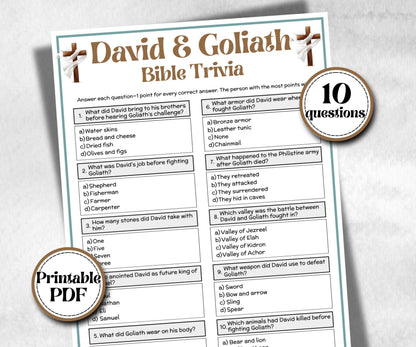 David and Goliath Trivia, Bible Camp, Bible Study riddles, Holiday Party Game, womens retreat group party, Old Testament Trivia, Youth Group
