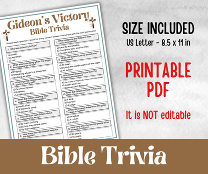 Gideon's Vivtory Trivia, Holiday Party, Old Testament Trivia, Church Lesson, Bible Study riddle, Bible Camp, womens retreat group