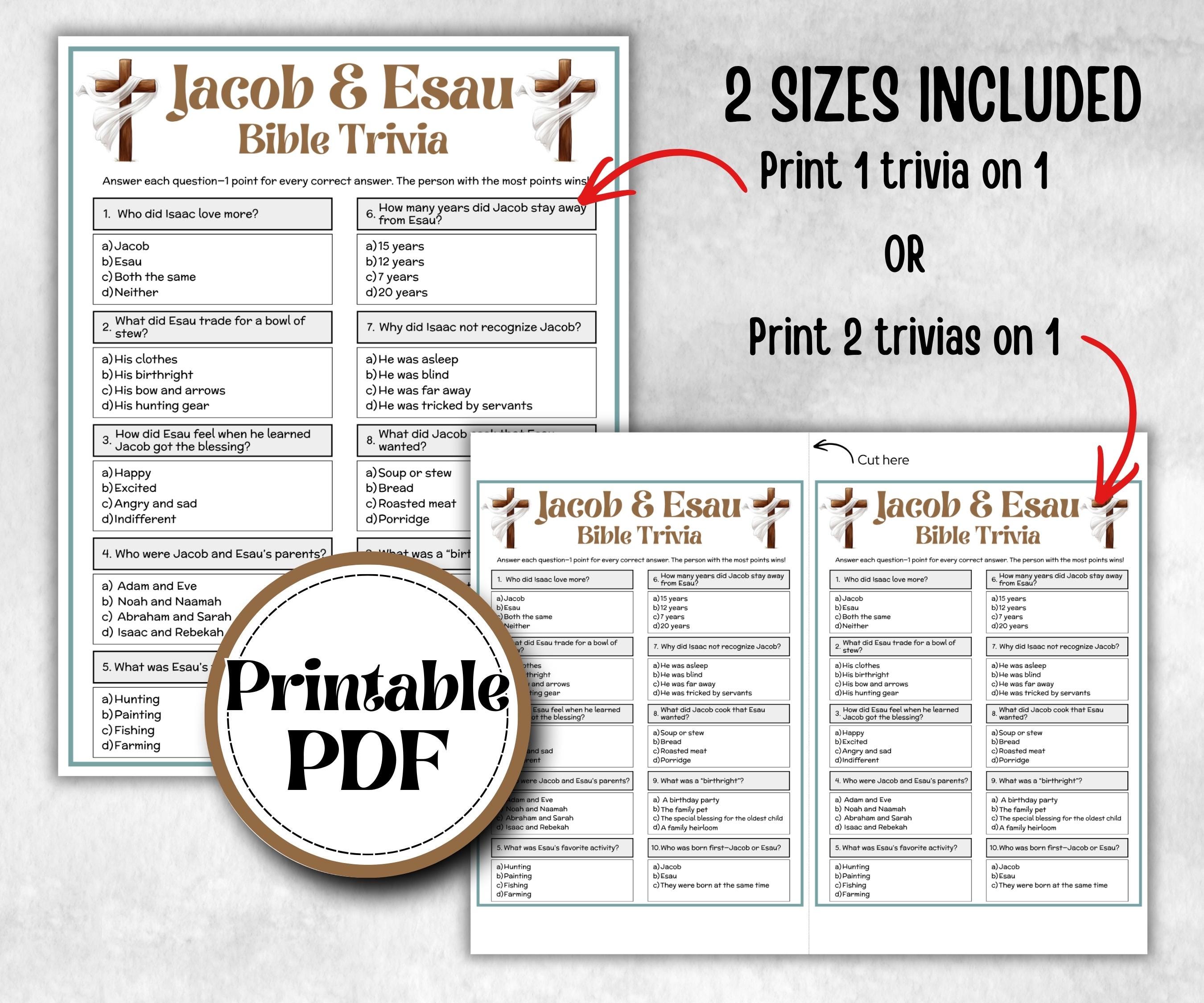 Jacob and Esau Trivia, Holiday Party, Old Testament Trivia, Church Lesson, Bible Study riddle, Bible Camp, womens retreat group, Youth group