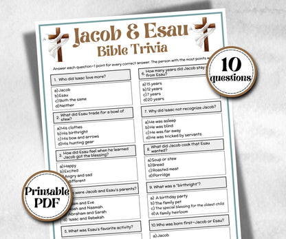 Jacob and Esau Trivia, Holiday Party, Old Testament Trivia, Church Lesson, Bible Study riddle, Bible Camp, womens retreat group, Youth group