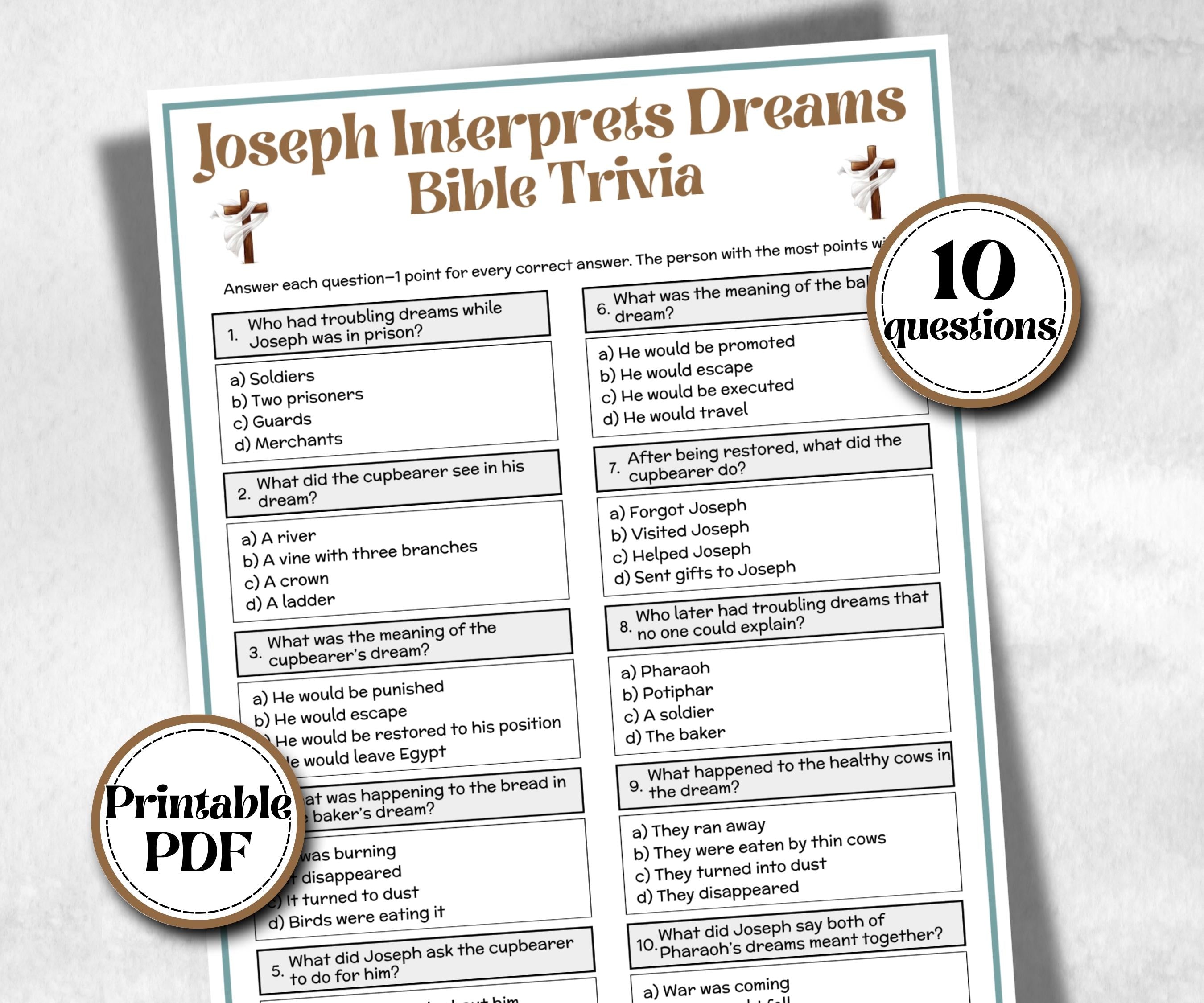Joseph Interprets DreamsTrivia, Holiday Party, Old Testament Trivia, Church Lesson, Bible Study riddle, Bible Camp, womens retreat group