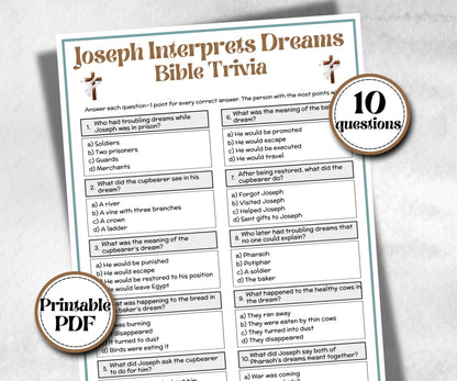 Joseph Interprets DreamsTrivia, Holiday Party, Old Testament Trivia, Church Lesson, Bible Study riddle, Bible Camp, womens retreat group
