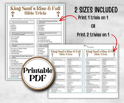 King Sauls Rise and Fall Trivia, Holiday Party, Old Testament Trivia, Church Lesson, Bible Study riddle, Bible Camp, womens retreat group
